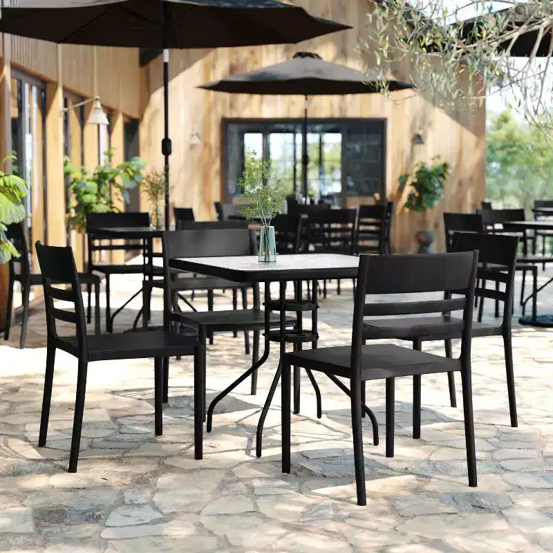Flash Furniture Bridgeport Set of 2 Indoor-Outdoor Stacking Patio Chair with Slatted Backrest, Commercial All-Weather Resin Chair