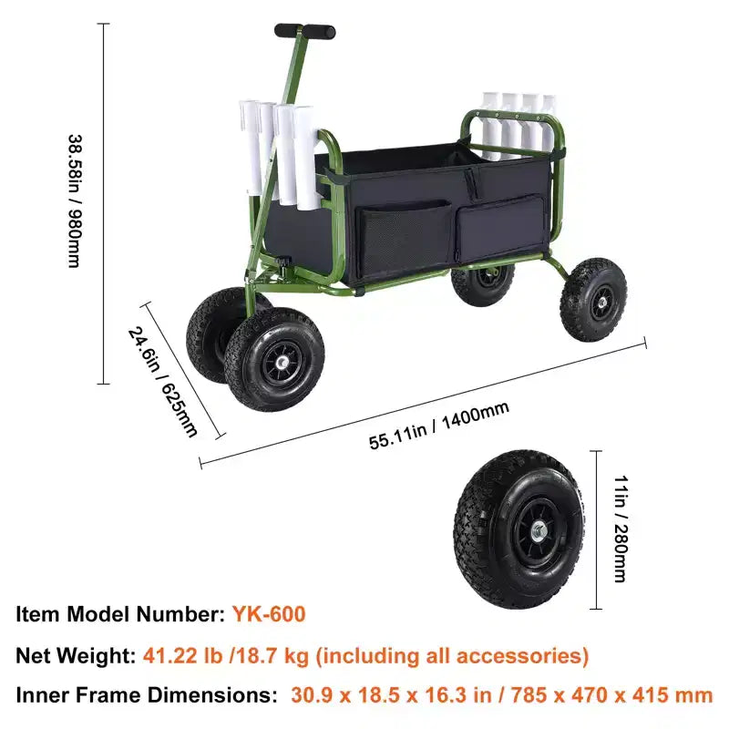 VEVOR Beach Fishing Cart, 300 lbs Load Capacity, Foldable Fish and Marine Cart with Four 11 Big Wheels Rubber Balloon Tires