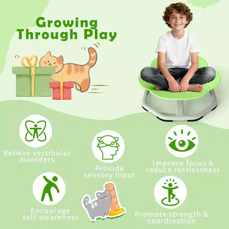 Costway Kids Sensory Swivel Chair with Non-Slip Metal Base for Autistic Kids Indoor Outdoor Blue/Red Elephant