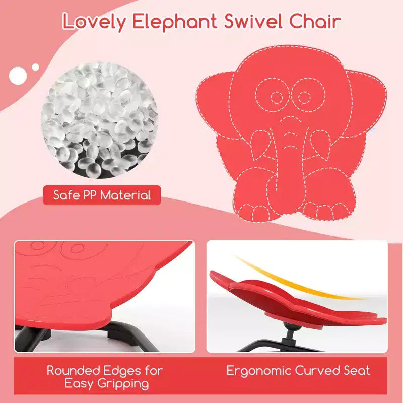 Costway Kids Sensory Swivel Chair with Non-Slip Metal Base for Autistic Kids Indoor Outdoor Blue/Red Elephant