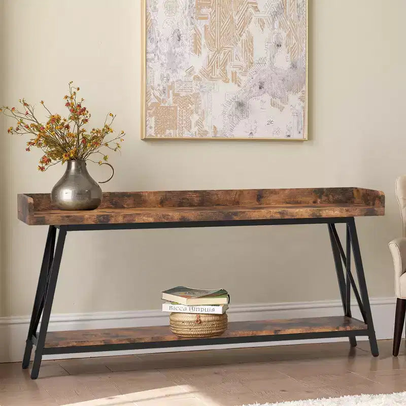 MAYEERTY 70.9 Inch Narrow Rustic Sofa Table Sturdy Metal Frame Home Decor