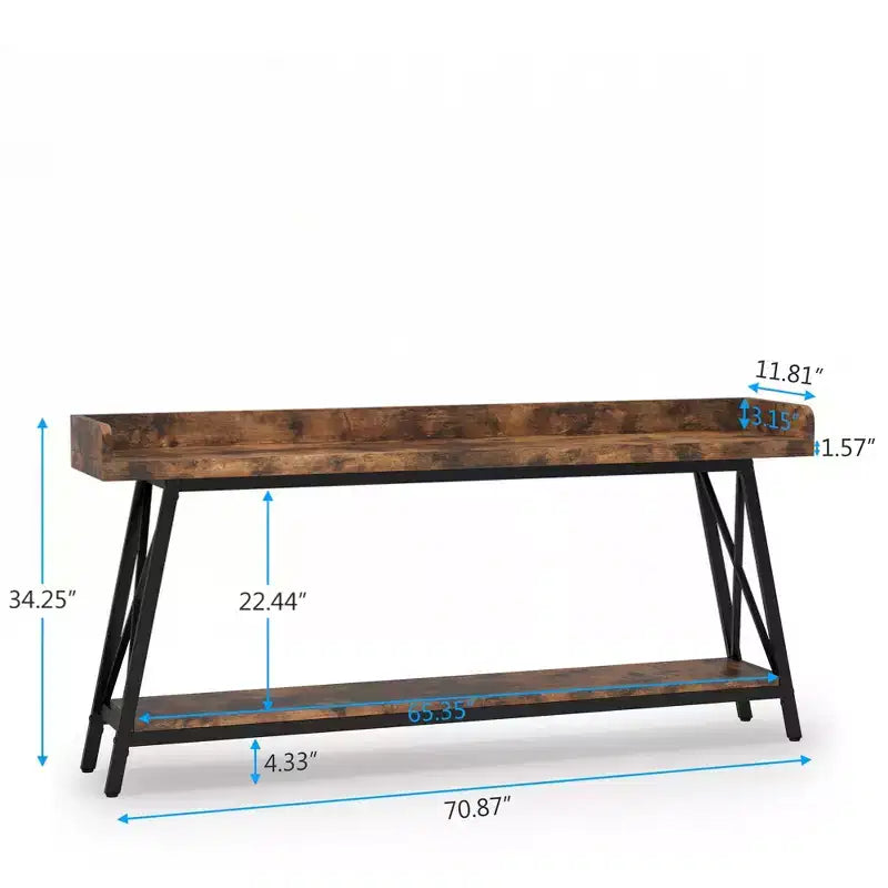 MAYEERTY 70.9 Inch Narrow Rustic Sofa Table Sturdy Metal Frame Home Decor