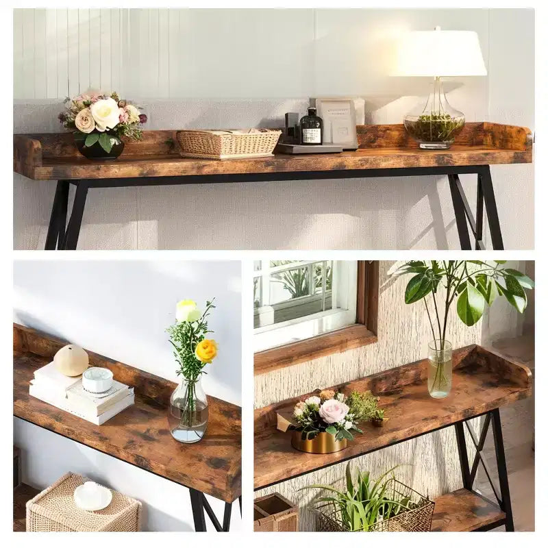 MAYEERTY 70.9 Inch Narrow Rustic Sofa Table Sturdy Metal Frame Home Decor