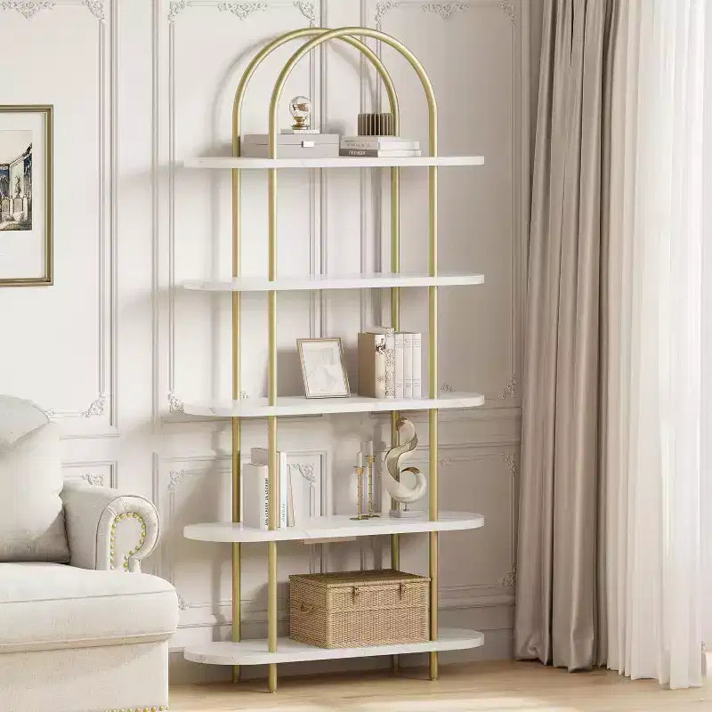 5-Tier Bookshelf, 71 Inch Tall Arched Bookcase, Metal Frame, Freestanding Display Rack, for Bedroom, Living Room