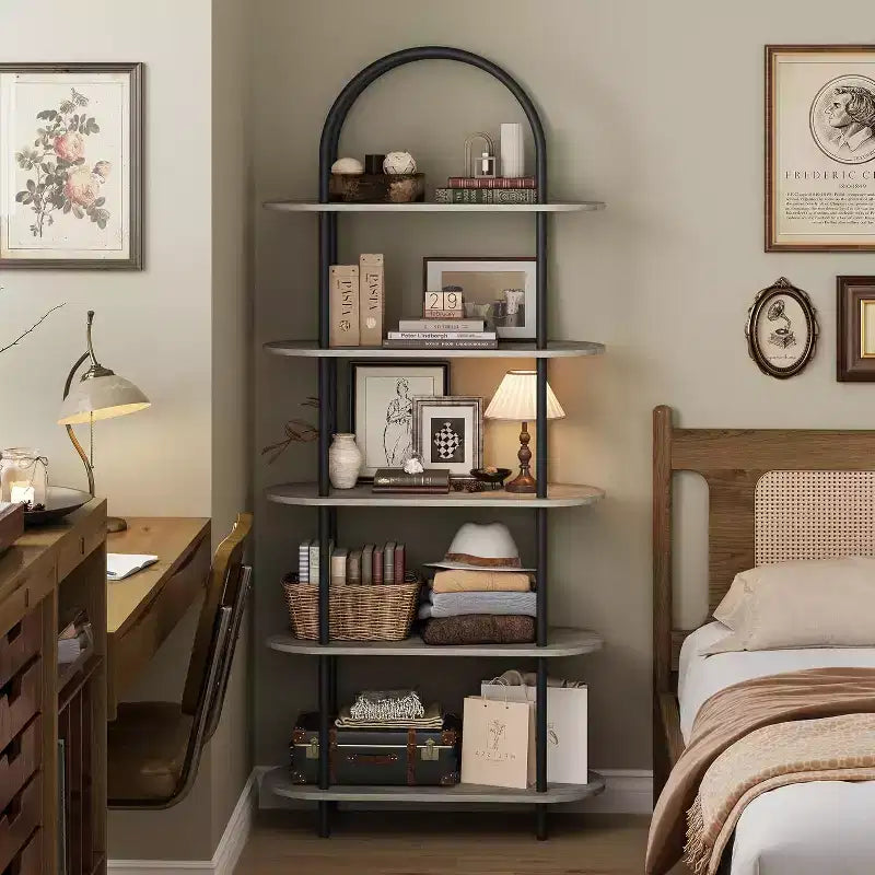 5-Tier Bookshelf, 71 Inch Tall Arched Bookcase, Metal Frame, Freestanding Display Rack, for Bedroom, Living Room