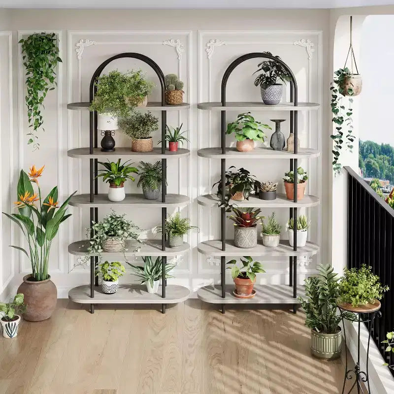 5-Tier Bookshelf, 71 Inch Tall Arched Bookcase, Metal Frame, Freestanding Display Rack, for Bedroom, Living Room