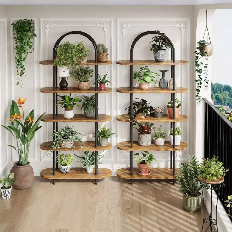 5-Tier Bookshelf, 71 Inch Tall Arched Bookcase, Metal Frame, Freestanding Display Rack, for Bedroom, Living Room