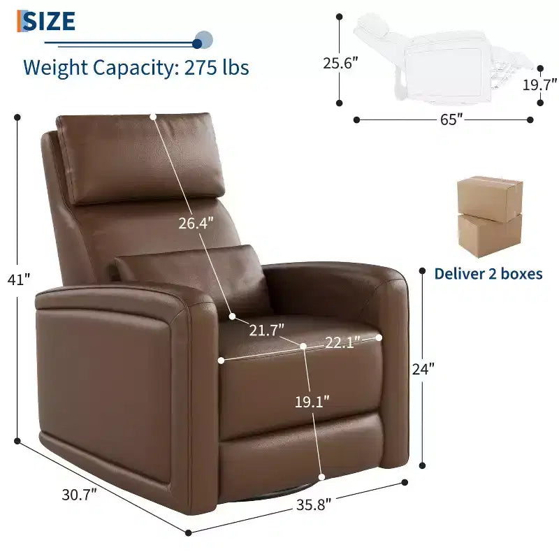 Manual Reclinder, 360 Swivel Rocking Glider Reclinder Chair, Soft Faux Leather Upholstered Sofa Chair with Ergonomic Backrest for Adults