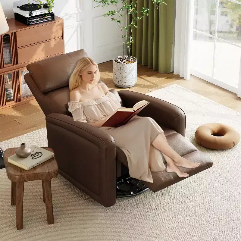 Manual Reclinder, 360 Swivel Rocking Glider Reclinder Chair, Soft Faux Leather Upholstered Sofa Chair with Ergonomic Backrest for Adults