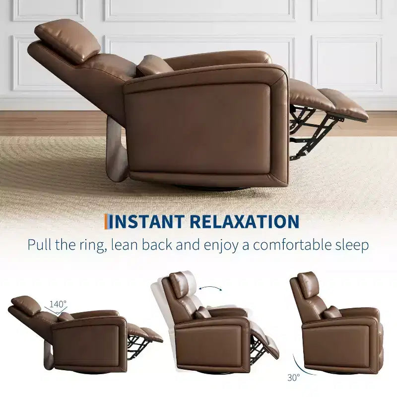 Manual Reclinder, 360 Swivel Rocking Glider Reclinder Chair, Soft Faux Leather Upholstered Sofa Chair with Ergonomic Backrest for Adults