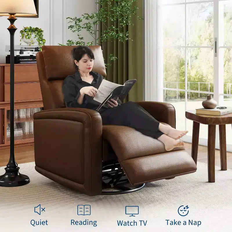 Manual Reclinder, 360 Swivel Rocking Glider Reclinder Chair, Soft Faux Leather Upholstered Sofa Chair with Ergonomic Backrest for Adults