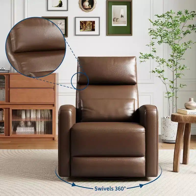 Manual Reclinder, 360 Swivel Rocking Glider Reclinder Chair, Soft Faux Leather Upholstered Sofa Chair with Ergonomic Backrest for Adults