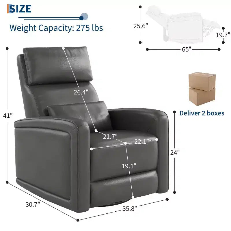 Manual Reclinder, 360 Swivel Rocking Glider Reclinder Chair, Soft Faux Leather Upholstered Sofa Chair with Ergonomic Backrest for Adults