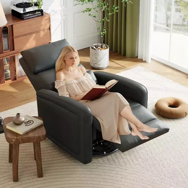 Manual Reclinder, 360 Swivel Rocking Glider Reclinder Chair, Soft Faux Leather Upholstered Sofa Chair with Ergonomic Backrest for Adults