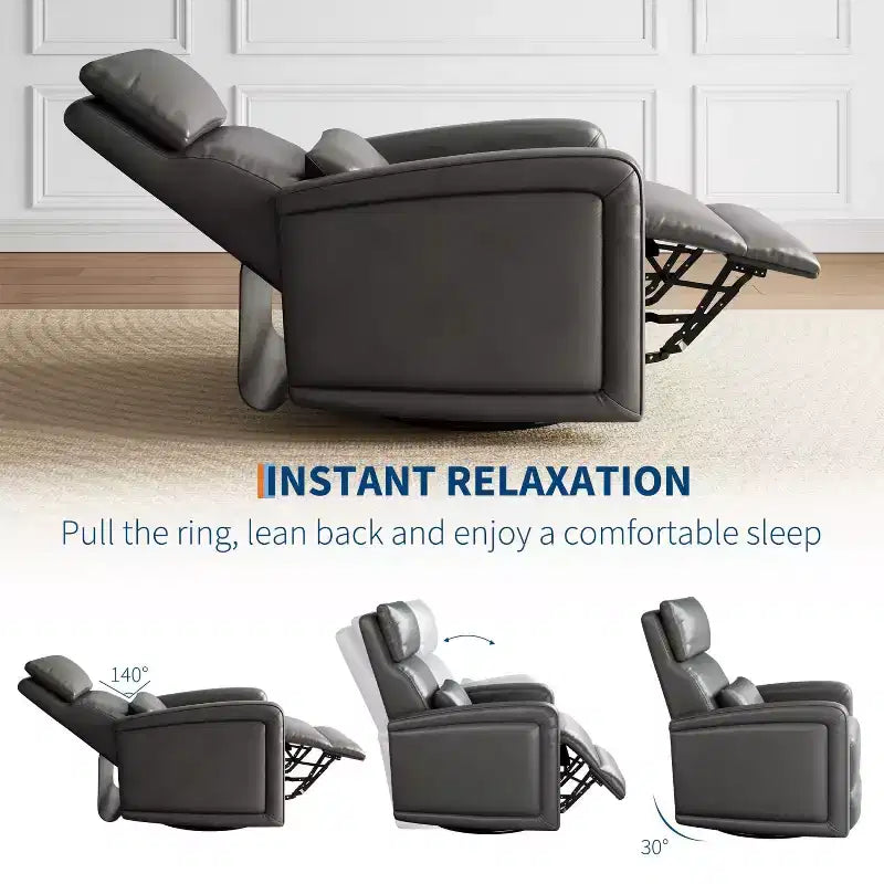 Manual Reclinder, 360 Swivel Rocking Glider Reclinder Chair, Soft Faux Leather Upholstered Sofa Chair with Ergonomic Backrest for Adults