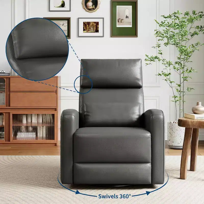 Manual Reclinder, 360 Swivel Rocking Glider Reclinder Chair, Soft Faux Leather Upholstered Sofa Chair with Ergonomic Backrest for Adults