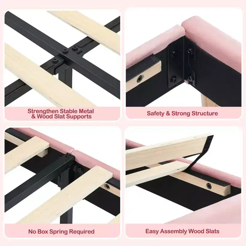 Twin Bed Frame with Bookcase Headboard, Upholstered Velvet Platform Bed - Heavy Duty Steel Legs, Noise-Free, Easy Assembly