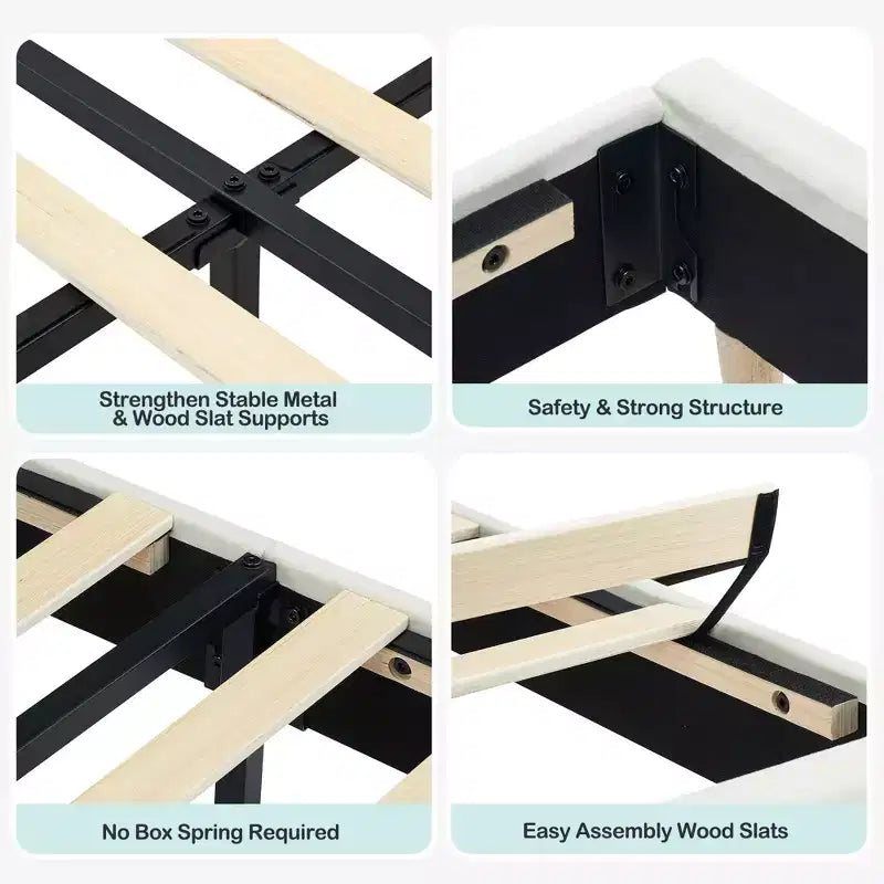 Twin Bed Frame with Bookcase Headboard, Upholstered Velvet Platform Bed - Heavy Duty Steel Legs, Noise-Free, Easy Assembly