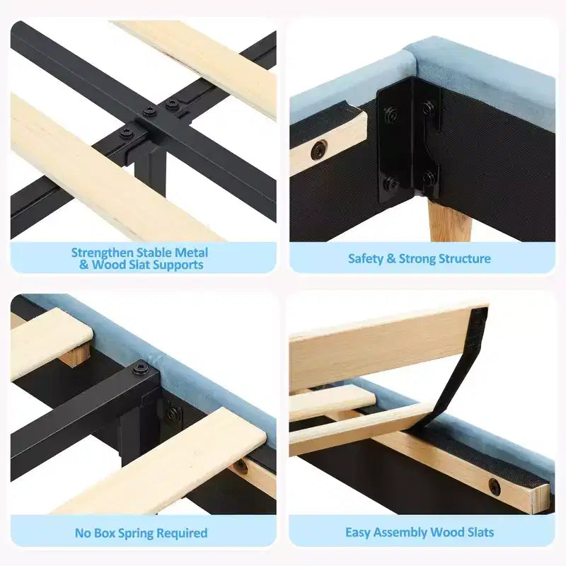 Twin Bed Frame with Bookcase Headboard, Upholstered Velvet Platform Bed - Heavy Duty Steel Legs, Noise-Free, Easy Assembly