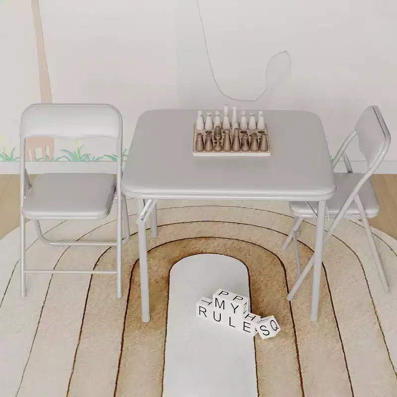 3-Piece Folding Upholstered Table and Chair, Pu Soft Cushion, Metal Frame Children's Activity Table and Chairs Set for Daycare and Classroom, Black