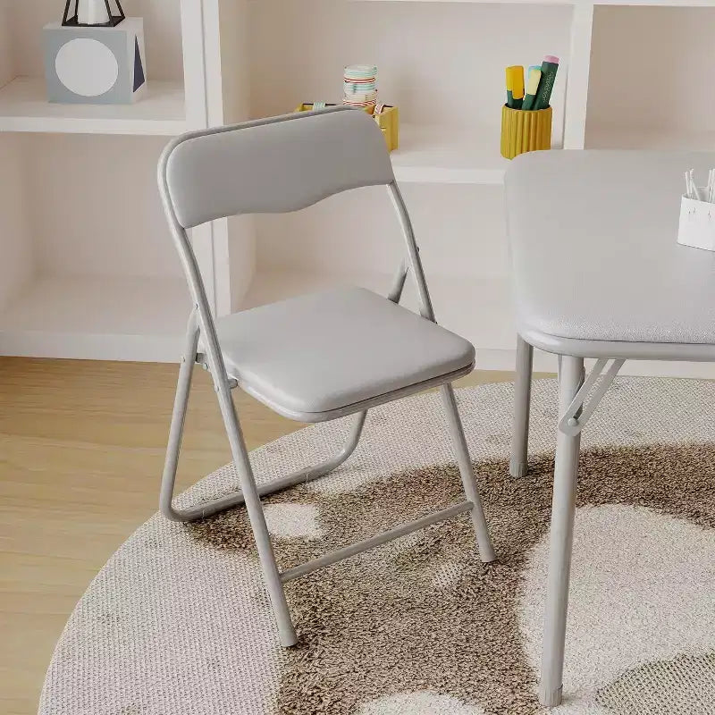3-Piece Folding Upholstered Table and Chair, Pu Soft Cushion, Metal Frame Children's Activity Table and Chairs Set for Daycare and Classroom, Black