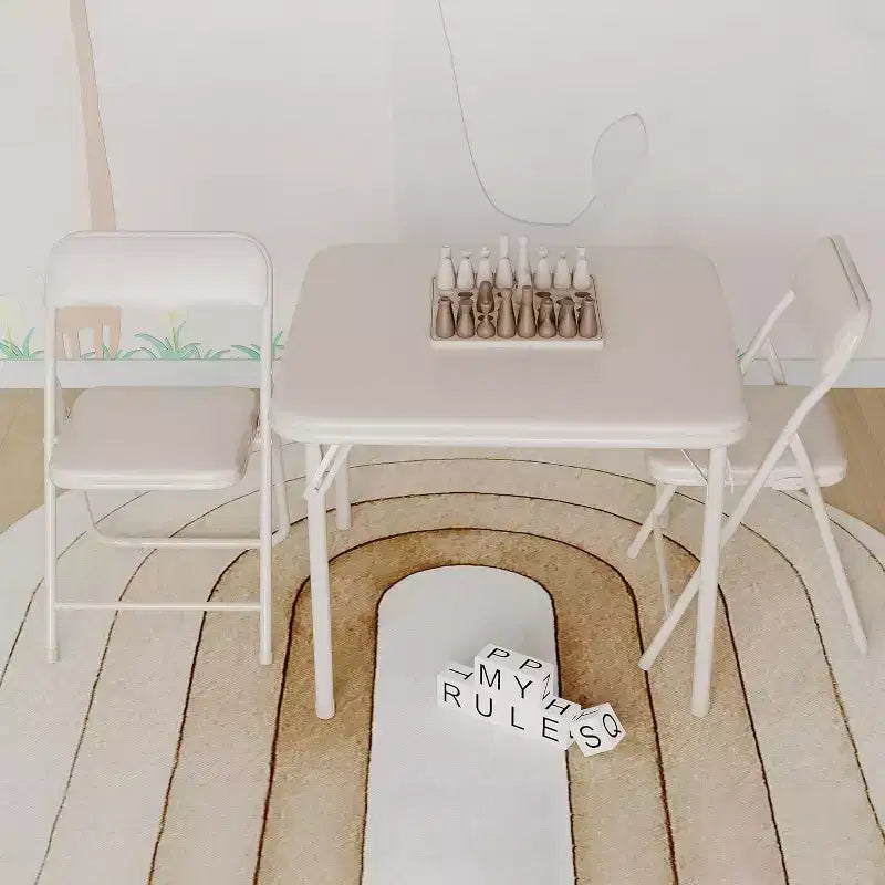 3-Piece Folding Upholstered Table and Chair, Pu Soft Cushion, Metal Frame Children's Activity Table and Chairs Set for Daycare and Classroom, Black