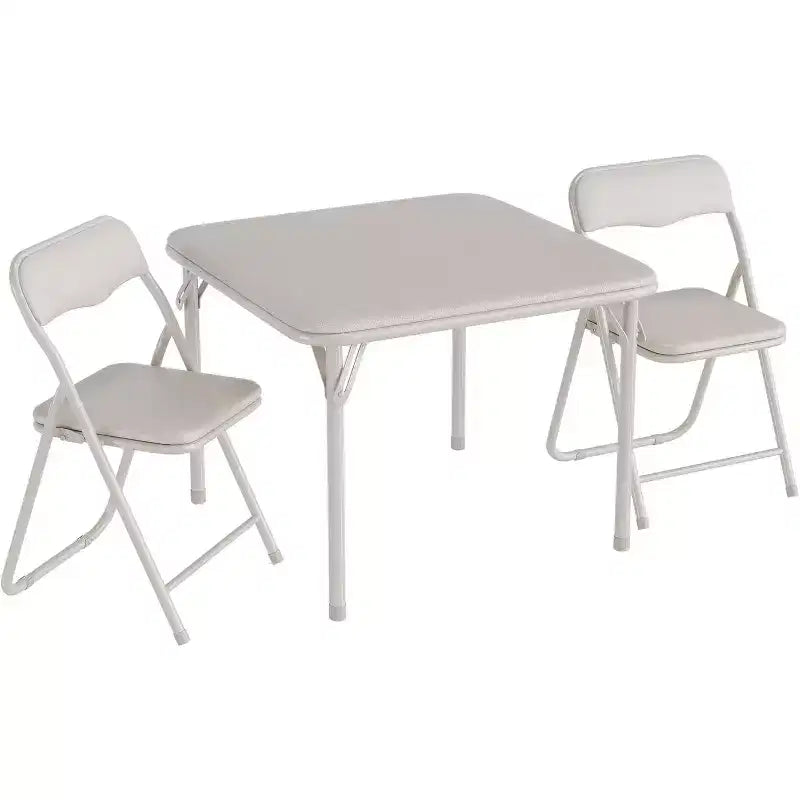 3-Piece Folding Upholstered Table and Chair, Pu Soft Cushion, Metal Frame Children's Activity Table and Chairs Set for Daycare and Classroom, Black