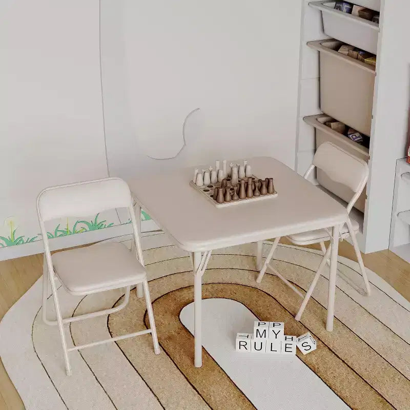 3-Piece Folding Upholstered Table and Chair, Pu Soft Cushion, Metal Frame Children's Activity Table and Chairs Set for Daycare and Classroom, Black