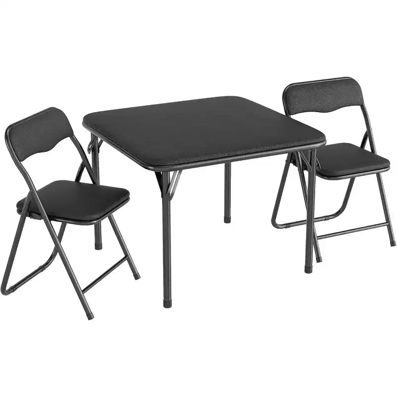 3-Piece Folding Upholstered Table and Chair, Pu Soft Cushion, Metal Frame Children's Activity Table and Chairs Set for Daycare and Classroom, Black