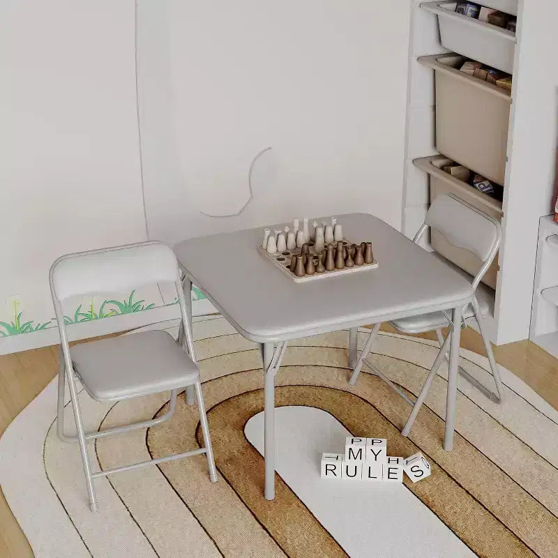 3-Piece Folding Upholstered Table and Chair, Pu Soft Cushion, Metal Frame Children's Activity Table and Chairs Set for Daycare and Classroom, Black