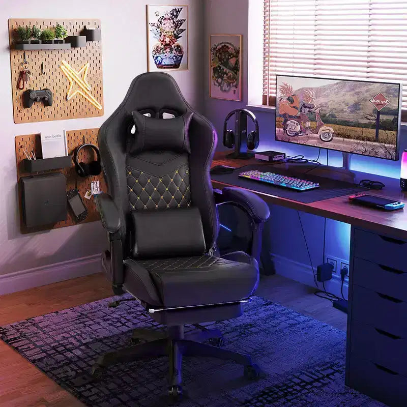 Costway Gaming Chair with Footrest Ergonomic Video Game Computer Chair with Headrest