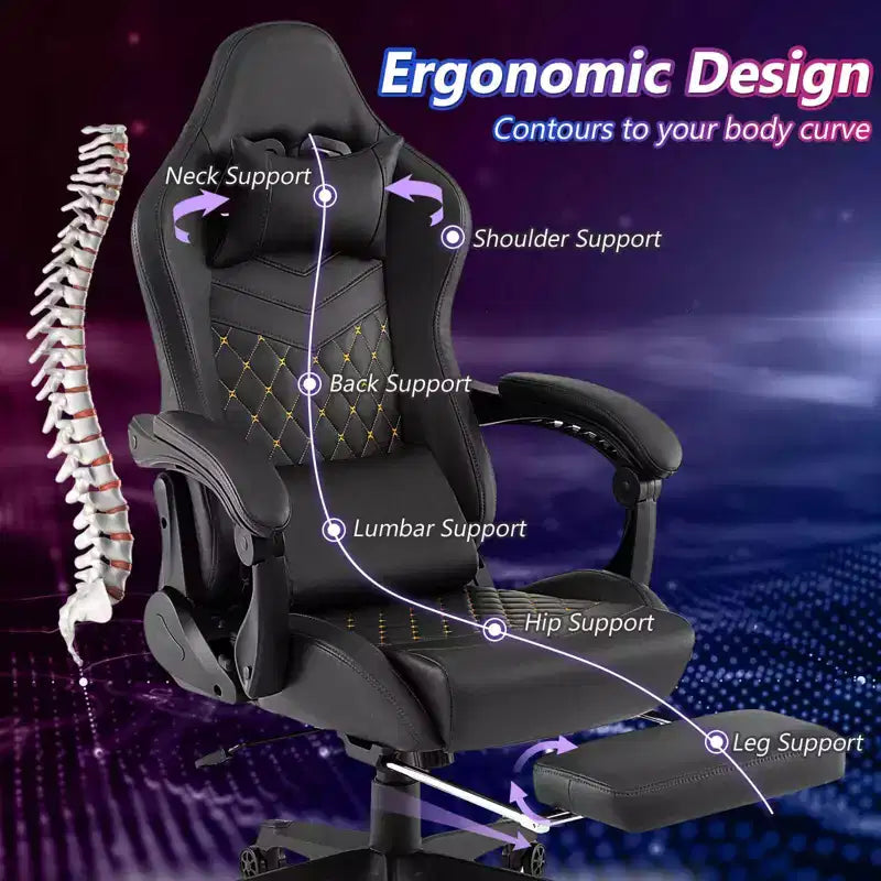 Costway Gaming Chair with Footrest Ergonomic Video Game Computer Chair with Headrest