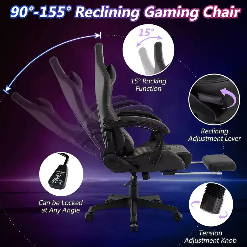 Costway Gaming Chair with Footrest Ergonomic Video Game Computer Chair with Headrest