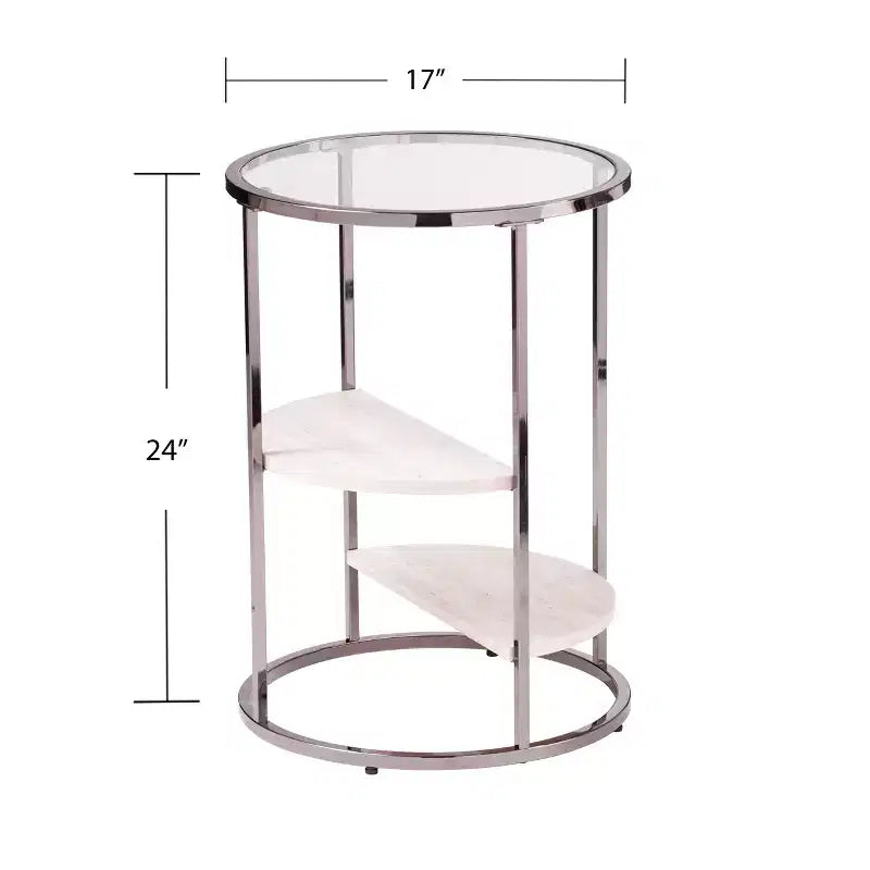 Ledermore Round Side Table with Faux Stone - Black - SEI