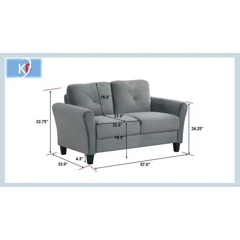 MAYEERTY Two Seaters Comfortable Sofa Velvet for Living Room Bedroom Small Space Gray