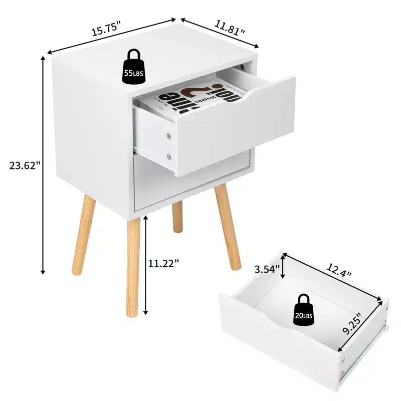 Karl Home 2-Drawer White MDF 15.75in. W Nightstands - Set of 2