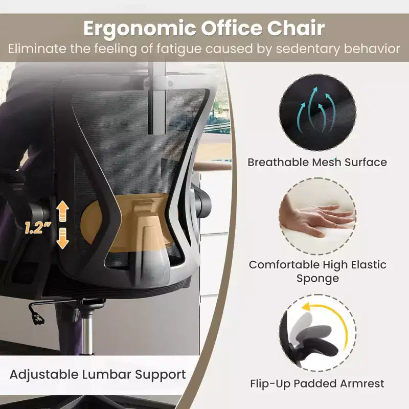 Costway Ergonomic Mesh Office Chair w/ Adjustable Lumbar Support & Headrest Black