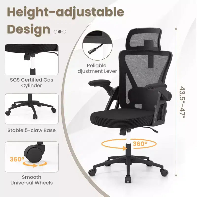 Costway Ergonomic Mesh Office Chair w/ Adjustable Lumbar Support & Headrest Black