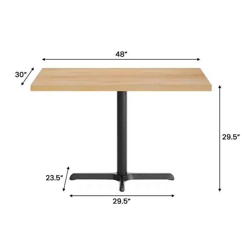 Flash Furniture Bennett Rectangular Solid Wood Commercial Indoor Tabletop with 23.75 x 29.5 Dining Height Rust-Resistant Cast Iron X-Base