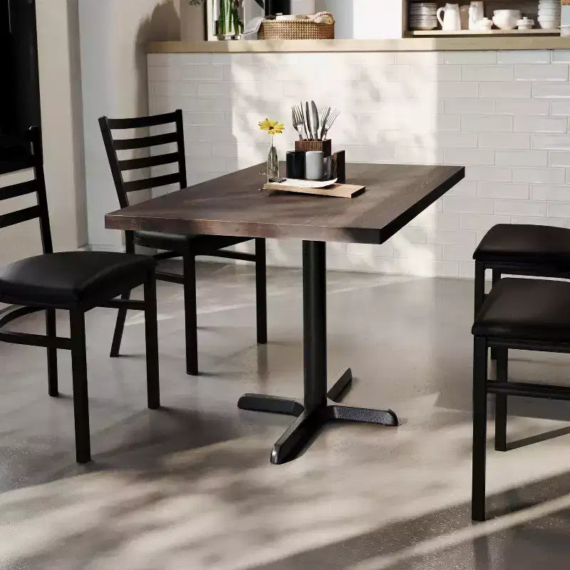 Flash Furniture Bennett Rectangular Solid Wood Commercial Indoor Tabletop with 23.75 x 29.5 Dining Height Rust-Resistant Cast Iron X-Base