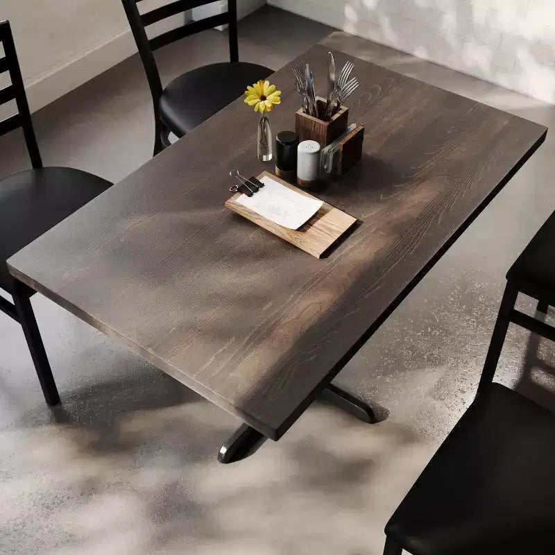 Flash Furniture Bennett Rectangular Solid Wood Commercial Indoor Tabletop with 23.75 x 29.5 Dining Height Rust-Resistant Cast Iron X-Base
