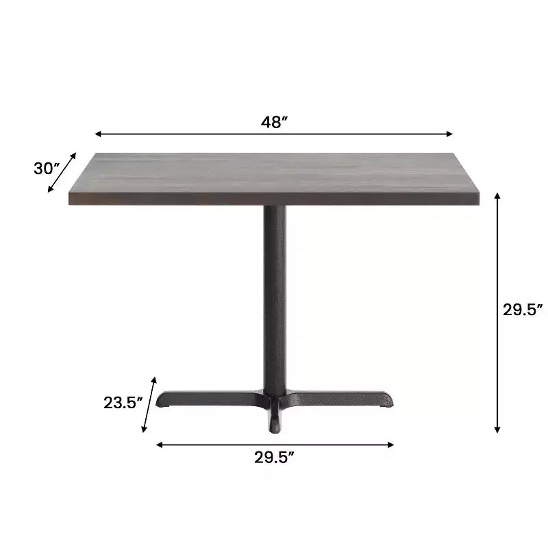 Flash Furniture Bennett Rectangular Solid Wood Commercial Indoor Tabletop with 23.75 x 29.5 Dining Height Rust-Resistant Cast Iron X-Base