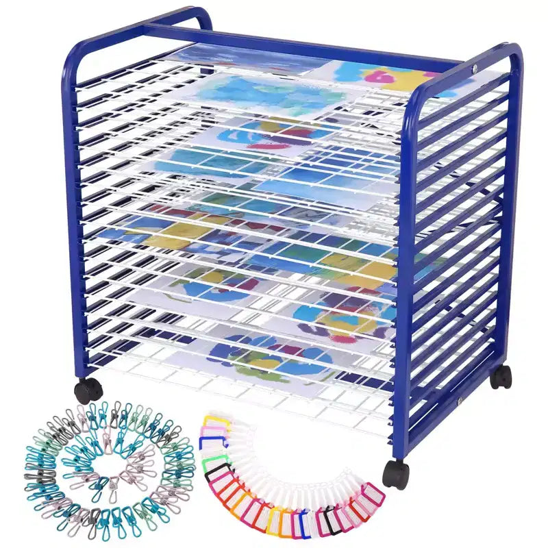 Shelf Small Mobile Art Drying Rack  Adjustable Wire Shelf Organizer with Wheels for Studios, Schools & Classrooms
