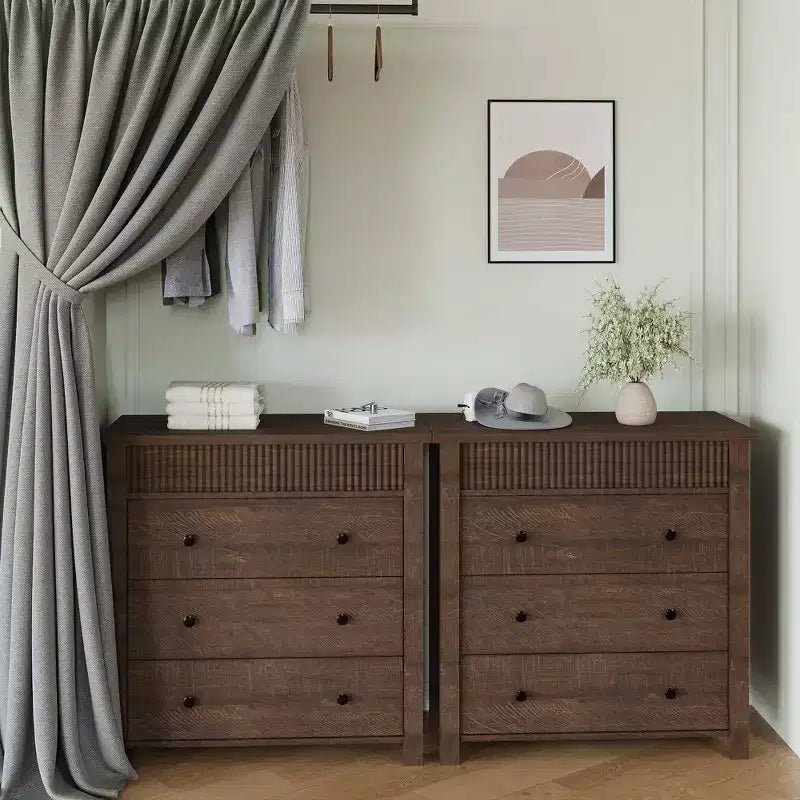 5 Drawer Dresser for Bedroom, Wooden Chest of Drawers, Fluted Storage Organizer for Living Room, Hallway and Entryway, Walnut