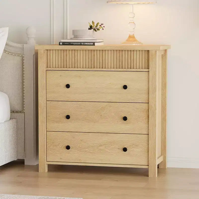 5 Drawer Dresser for Bedroom, Wooden Chest of Drawers, Fluted Storage Organizer for Living Room, Hallway and Entryway, Walnut