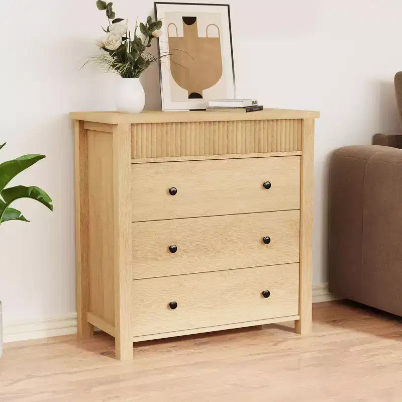 5 Drawer Dresser for Bedroom, Wooden Chest of Drawers, Fluted Storage Organizer for Living Room, Hallway and Entryway, Walnut