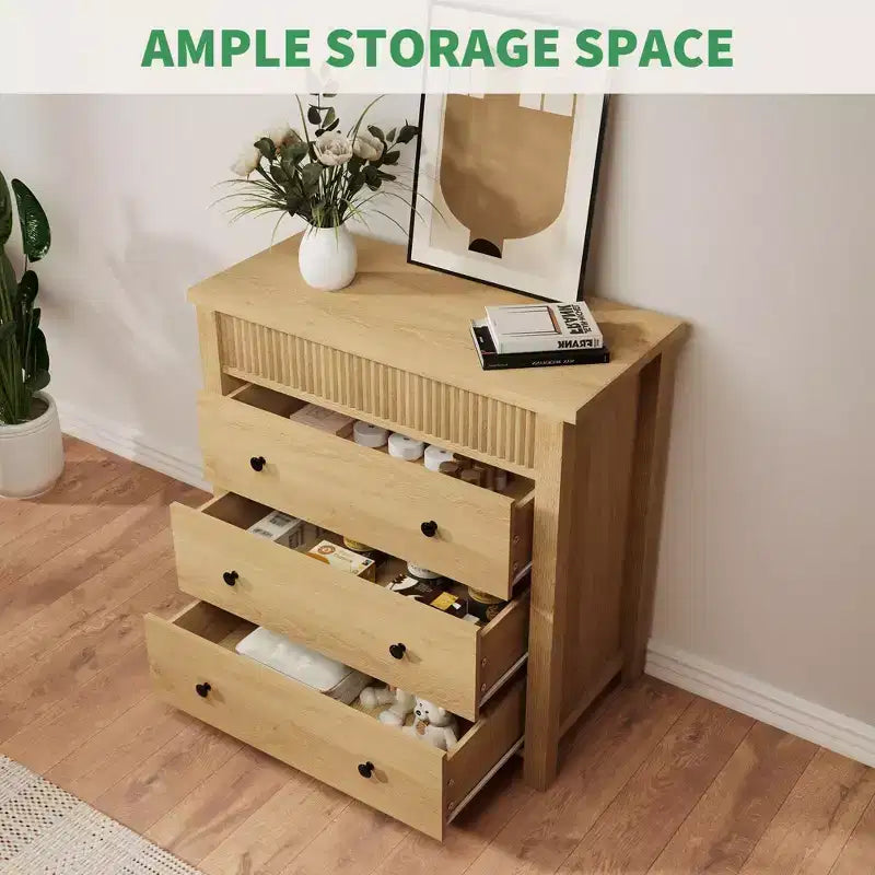 5 Drawer Dresser for Bedroom, Wooden Chest of Drawers, Fluted Storage Organizer for Living Room, Hallway and Entryway, Walnut