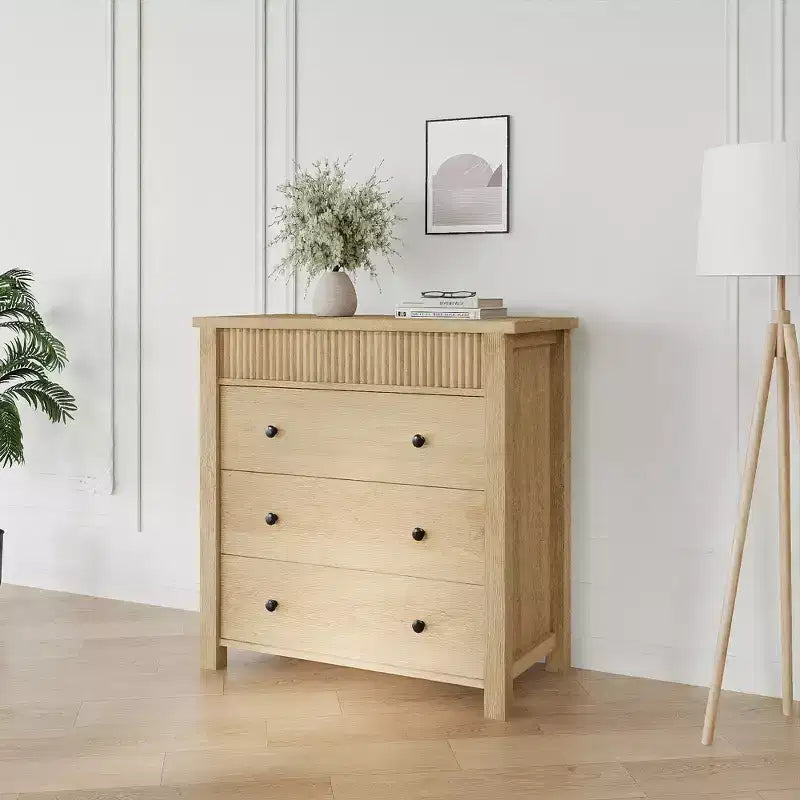 5 Drawer Dresser for Bedroom, Wooden Chest of Drawers, Fluted Storage Organizer for Living Room, Hallway and Entryway, Walnut