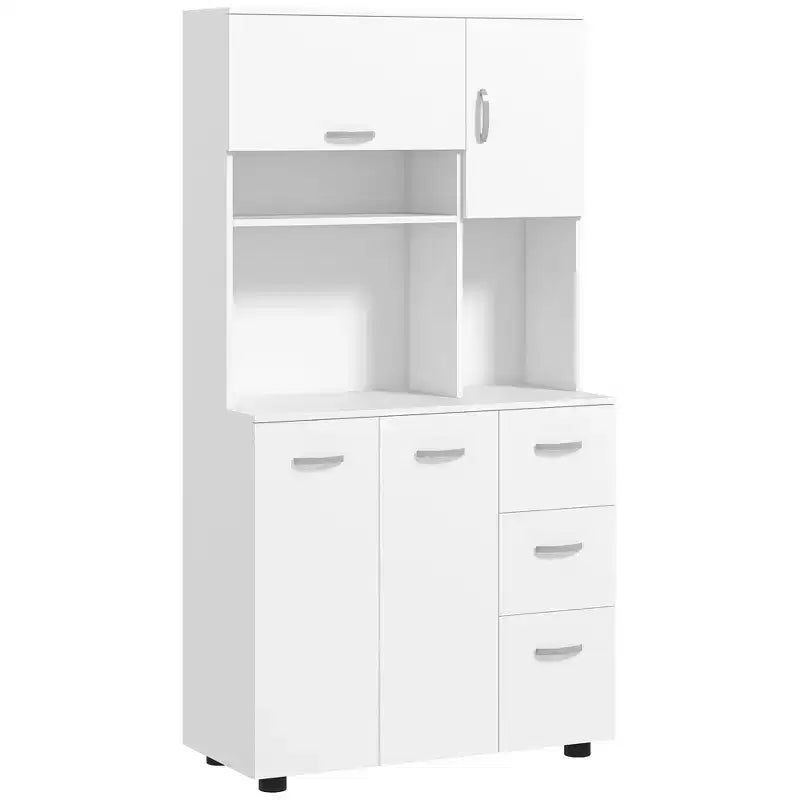 HOMCOM 66 Buffet with Hutch, Freestanding Kitchen Pantry with 2 Large Cabinets, 1 Pull Up Cabinet, 3 Drawers & Wide Countertop, White