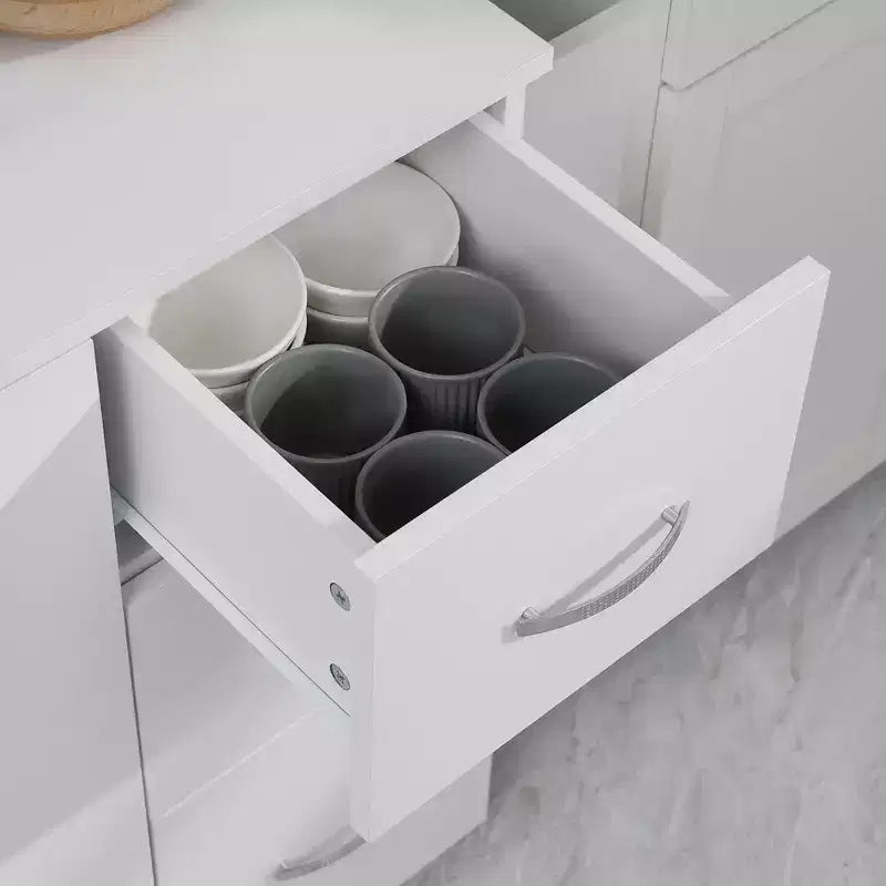 HOMCOM 66 Buffet with Hutch, Freestanding Kitchen Pantry with 2 Large Cabinets, 1 Pull Up Cabinet, 3 Drawers & Wide Countertop, White